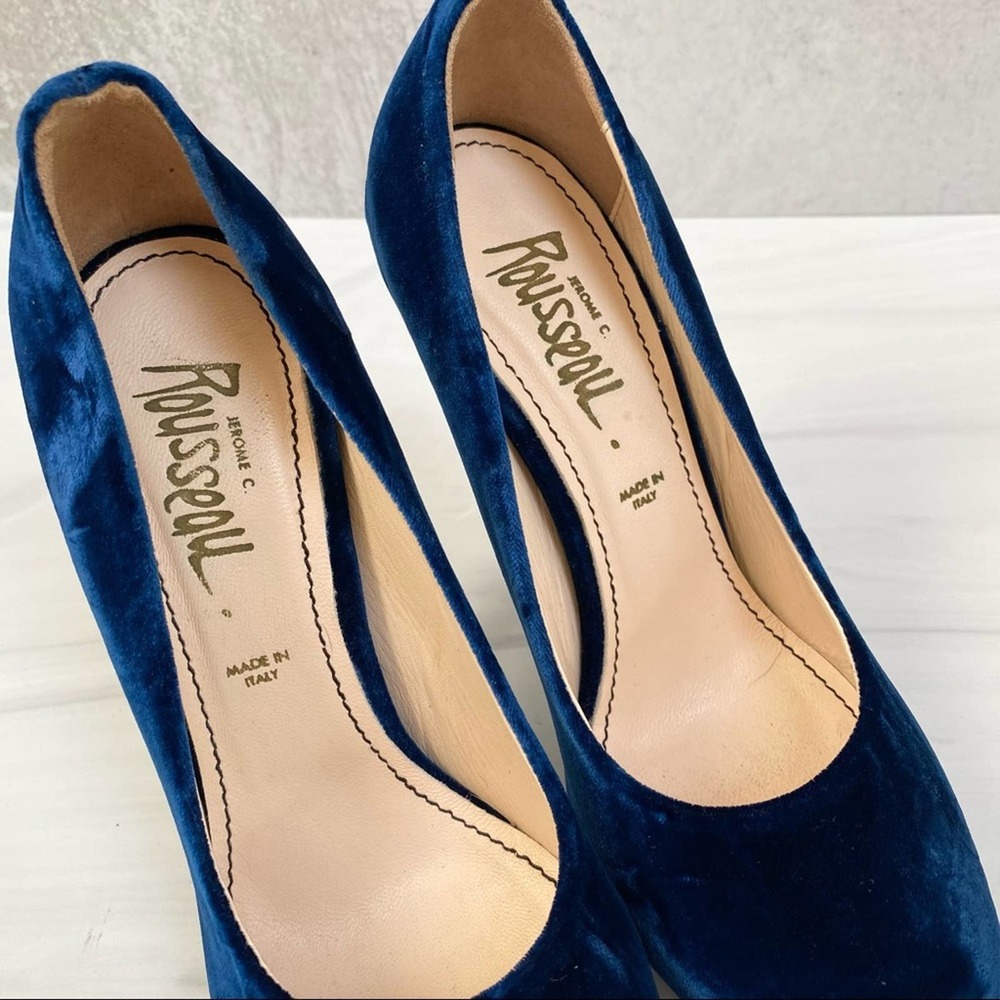 JEROME C ROUSSEAU Blue Velvet Platform Pumps Size 39 - Picture 4 of 12